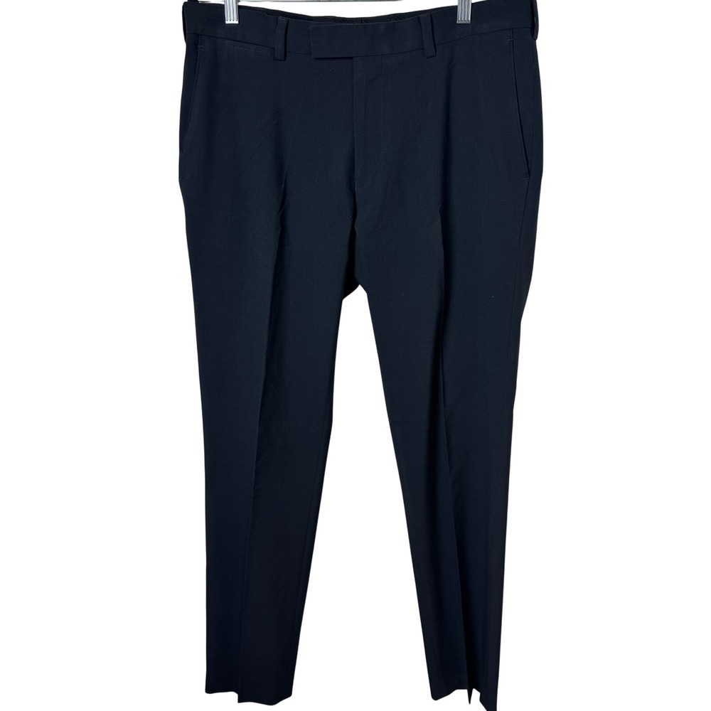 Louis Raphael Dress Pants Mens‎ 35 Navy Blue Glen Check Tailored Stretch